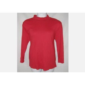 Red Plus Sz 2X Casual Wear Stretchy Cotton Blend Mock Neck Shirt ALISON CRAIG